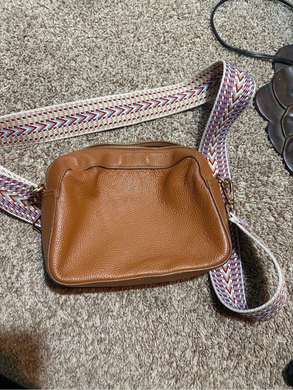Pom Pom London Brown Leather Crossbody Bag Woven Strap